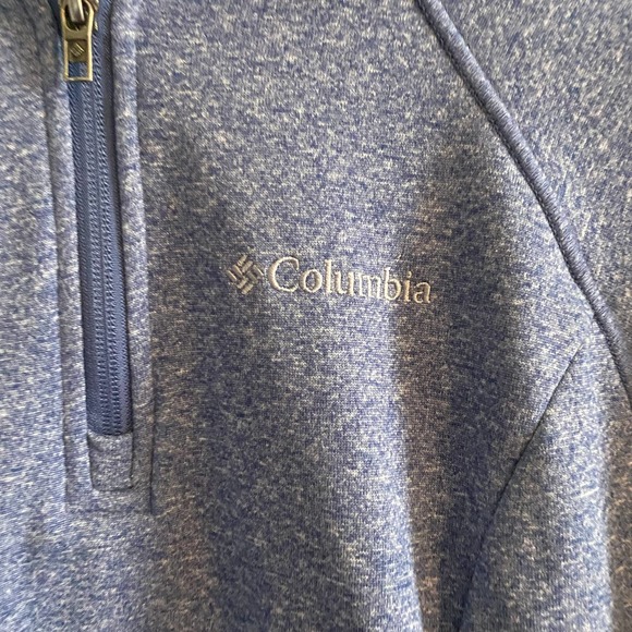 Columbia Heather Blue 3/4 Zip Hooded Sweatshirt Pleated Back Size XS - Picture 2 of 6
